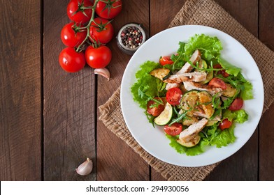 Salad Of Chicken Breast With Zucchini And Cherry Tomatoes. Top View