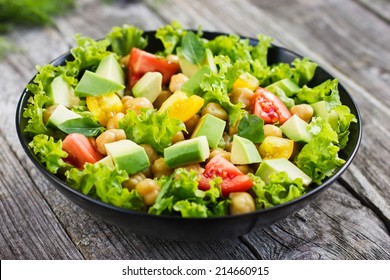 Salad With Chickpeas, Tomato And Avocado, Selective Focus