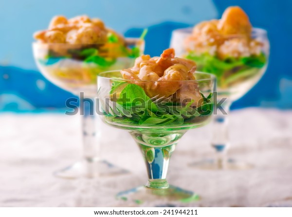 Salad Cocktail Shrimps Avocado Arugula Glass Stock Photo Edit Now