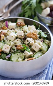 Salad With Cucumber, Couscous And Feta Cheese