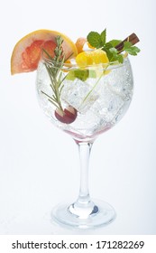 Salad Fruit Gin Tonic Isolated Over White Background