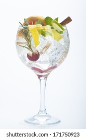 Salad Fruit Gin Tonic Isolated Over White Background