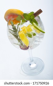 Salad Fruit Gin Tonic Isolated Over White Background