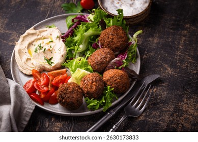 Ensalada con hummus, falafel y verduras