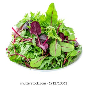 Salad leaves on a plate isolated on white background. Mix fresh leaves of arugula, lettuce and  spinach  - Powered by Shutterstock