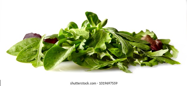 Salad Mix With Rucola, Frisee, Valeriana  And Spinach. Isolated On White Background.
