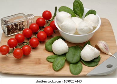 Salad With Mozzarella Cheese Herbs Salt And Spices