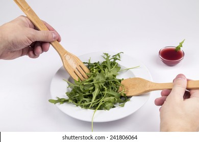 Salad on white table