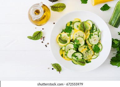 Salad Of Pickled Zucchini With Garlic. Flat Lay. Top View