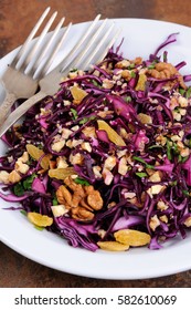 Salad Red Coleslaw With Raisins And Crushed Walnut