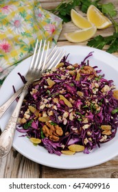 Salad Red Coleslaw With Raisins And Crushed Walnut