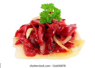 Salad Of Roasted Red Peppers With Oil Onion Salt And Vinegar Cut And Isolated