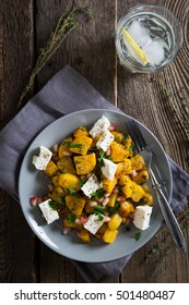 Salad With Roasted Sweet Potato, Feta And Pomegranate