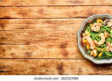 Salad With Shrimps, Asparagus Beans And Mushrooms.Vietnamese Shrimp Salad