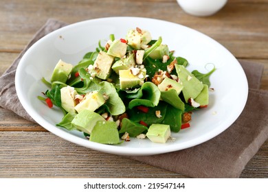 Salad With Slices Of Avocado And Spinach, Healthy Food