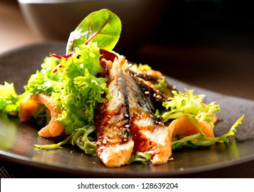 Salad With Smoked Eel. Japanese Food