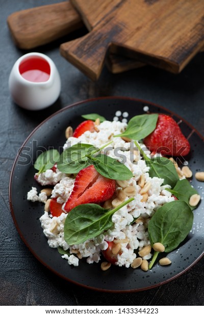 Salad Strawberry Baby Spinach Cottage Cheese Stock Photo Edit Now