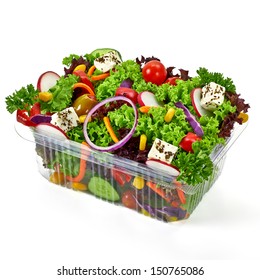 Salad In Takeaway Container On White Background