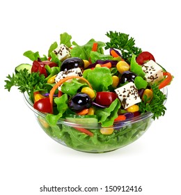 Salad In Takeaway Container On White Background