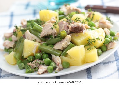 Salad With Tuna, Boiled Potato, Steamed Green Beans, Peas, And Thyme