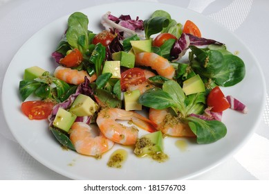 Salad Of Watercress, Cherry Tomato And Avocado With Prawns