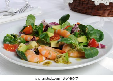 Salad Of Watercress, Cherry Tomato And Avocado With Prawns