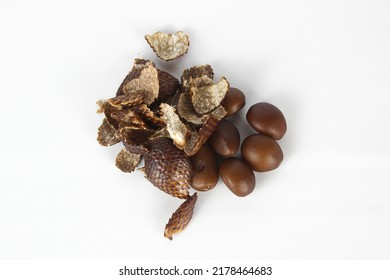 Salak Fruit Skin And Salak Fruit Seeds On White Background