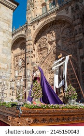 Salamanca, Spain; April 2022: Image of the Virgin Mary of Grace and Help during the Holy Week Procession in Salamanca, Spain 