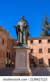 Salamanca, Spain - FEB 20, 2022: Bronze Sculpture Of Luis De Leon At The Patio Of Salamanca University, Spain.