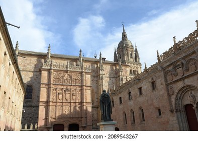 Salamanca, Spain - October 9, 2021: Patio De Escuelas With Monument To Fray Luis Of León