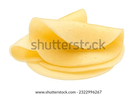 Salami cheese, round gouda slices isolated on white background