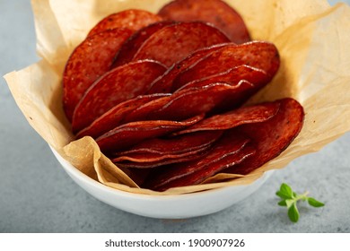 Salami Chips Baked In The Oven, Spicy And Crunchy Snack