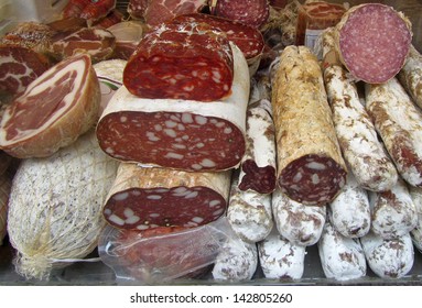 Salami And Ham  Cured Meat In A Market