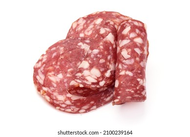 Salami Smoked Sausage, Traditional Dry-cured Milano Salami, Isolated On White Background