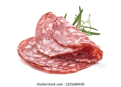 Salami smoked sausage, Traditional dry-cured Milano salami, isolated on white background