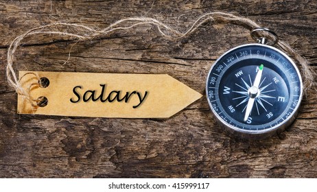 Salary - Concept handwriting on label with compass - Shutterstock ID 415999117