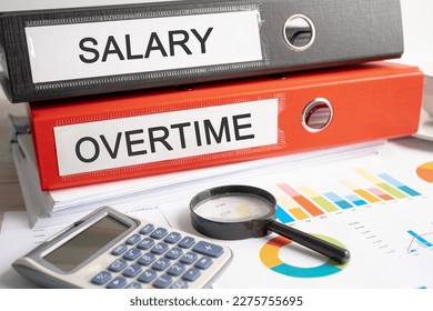 Salary, Overtime. Binder data finance report business with graph analysis in office. - Shutterstock ID 2275755695