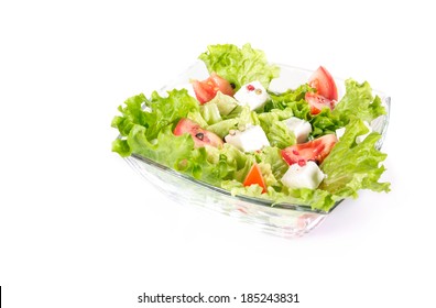 Salat Isolated On White Background. Close Up Of A Portion Healthy Food