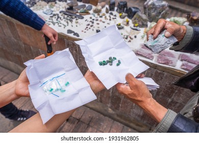 Sale Of Emeralds At Rosario Square, Bogota, Colombia 