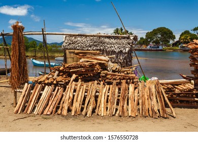 Sale Of Firewood On Street Marketplace In Maroantsetra City, Madagascar. Deforestation Is Big Problem.