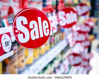 Sale Promotion Discount Sign On Supermarket Shelf Marketing Retail Business 