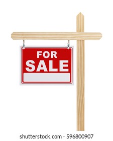 For Sale Sign With Copy Space Isolated On White Background.