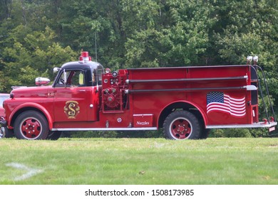 Salem, Connecticut  September 14th 2019 Antique Firetruck With Hoses.