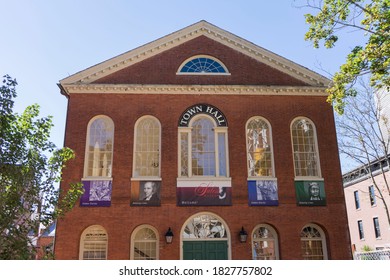 Salem, MA, USA, 9-5-2020: Looking Up At Old Town Hall