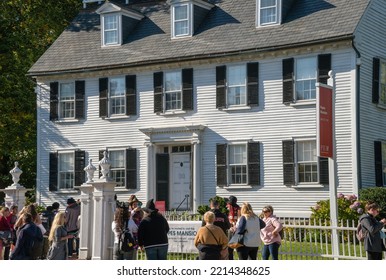 Salem, MA, US-October 10, 2022:  Tourists Gather In Front Of The Ropes Mansion Museum Featured In The Movie Hocus Pocus During The Annual Haunted Happenings Festival. 