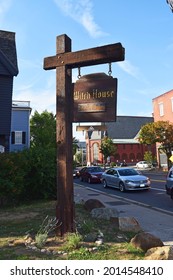 Salem, Massachusetts, United States, July 16, 2016: Sign Marking The Witch House (Jonathan Corwin House) In Salem, Mass