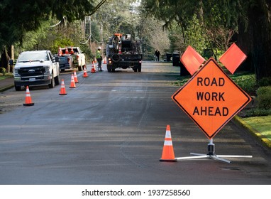 Salem, Oregon - 2-22-2021: A Power Utility Company Is Repairing  Power Lines Damaged In An Ice Storm