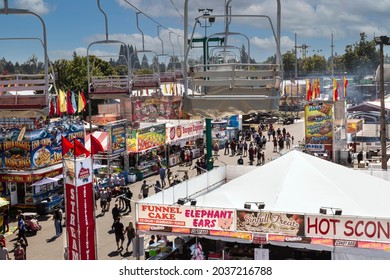 Salem, Oregon USA - August 28, 2021: An Elevated View From The Chairlifts, Of The Food Concessions At The Oregon State Fair