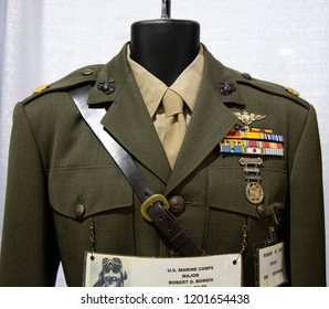 Salem, Oregon / USA - July 12, 2018: Isolated, Close Up View Of Vintage United States Army Uniform With Medals On Display
