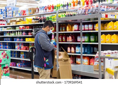 Salem, Oregon, USA - May 23rd, 2020: Currently in Walmart customers and workers need to wear masks for protection during the COVID-19 pandemic